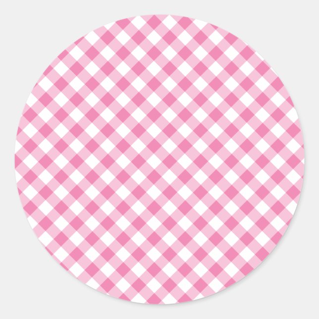 Sticker Rond Gingham Rétro Rose Fuchsia (Devant)