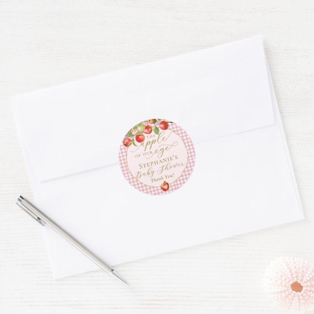 Sticker Rond Gingham Rose Le Chouchou De Nos Yeux Shower D'auto (Enveloppe)