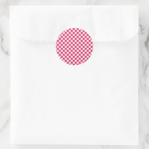 Sticker Rond Gingham Rouge Framboise Rétro