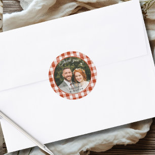 Sticker Rond Gingham Rouge-Orange Merci Photo