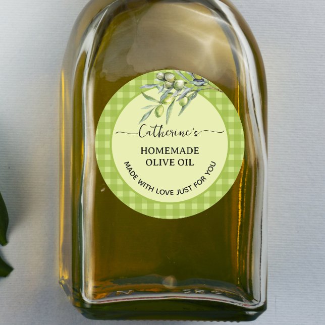 Sticker Rond Gingham vert carreauté Huile d'olive maison (Créateur téléchargé)