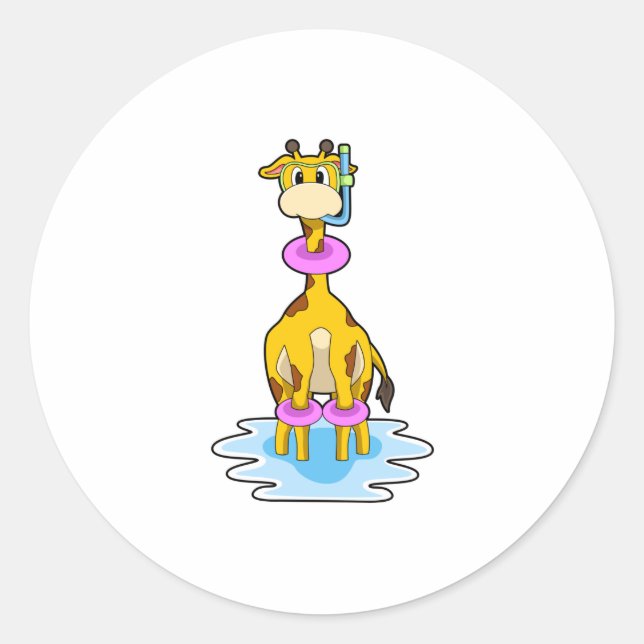 Sticker Rond Girafe à la natation avec anneau de natation (Devant)