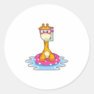 Sticker Rond Girafe à la natation avec tuba