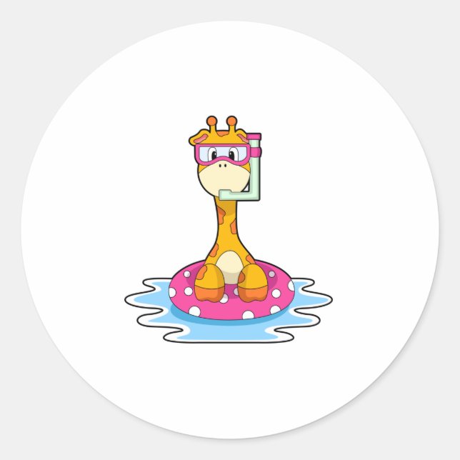 Sticker Rond Girafe à la natation avec tuba (Devant)
