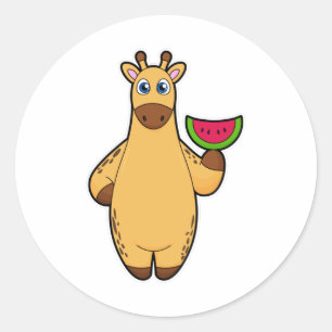 Sticker Rond Girafe à Manger avec de la pastèque