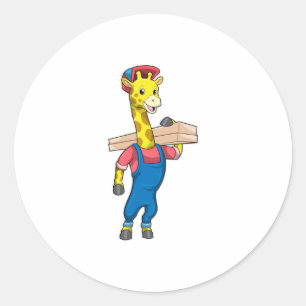 Sticker Rond Girafe as Carpenter with Wood