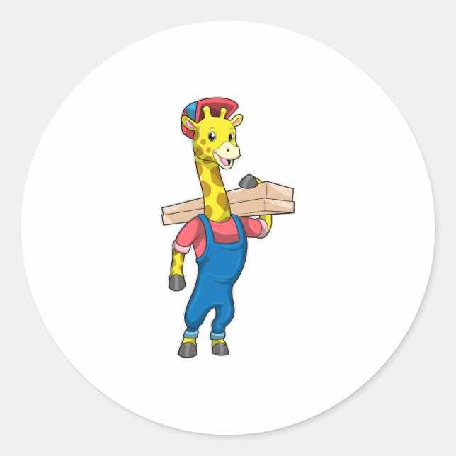Sticker Rond Girafe as Carpenter with Wood (Devant)