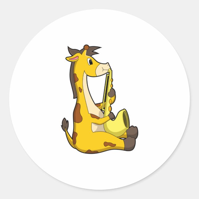 Sticker Rond Girafe at Music with Saxophone.PNG (Devant)