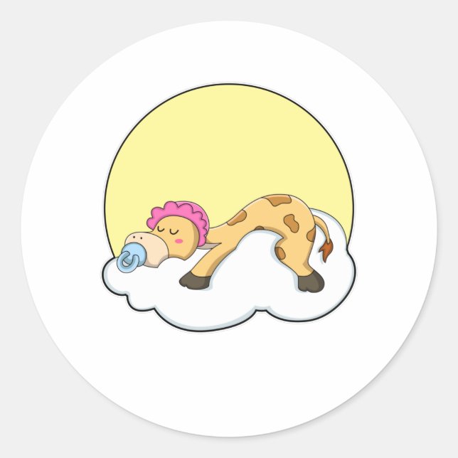 Sticker Rond Girafe au coucher avec nuage et soleil (Devant)