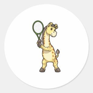Sticker Rond Girafe au Tennis avec raquette de tennis