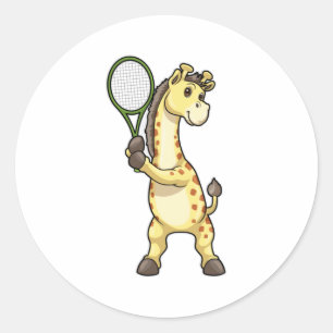 Sticker Rond Girafe au Tennis avec raquette de tennis