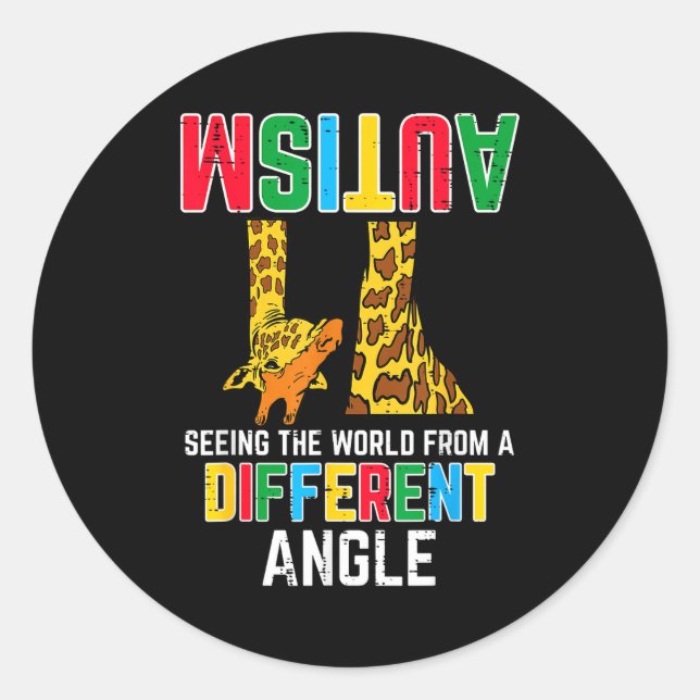 Sticker Rond Girafe Autisme Voir le Monde sous un Angle Différe (Devant)