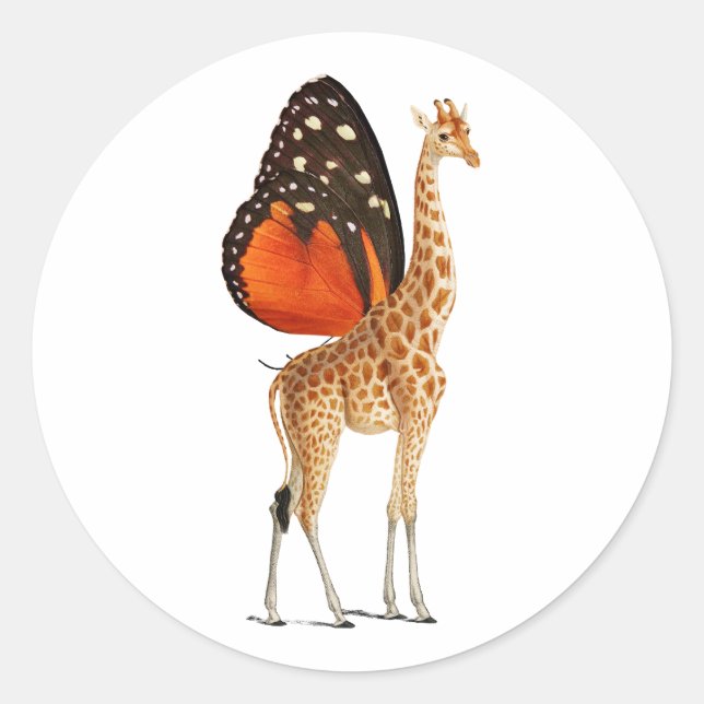 Sticker Rond girafe aux ailes de papillon  (Devant)