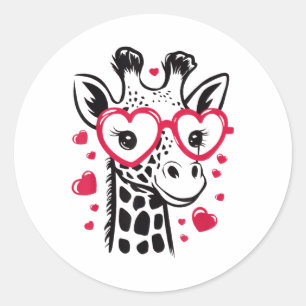 Sticker Rond Girafe Avec Gles Coeurs Love Celebration Valentine