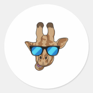 Sticker Rond Girafe avec lunettes de soleil