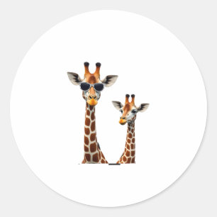 Sticker Rond Girafe avec Lunettes de Soleil Safari Jungle Anima