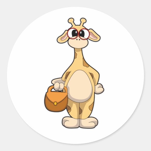 Sticker Rond Girafe avec lunettes et sac (Devant)