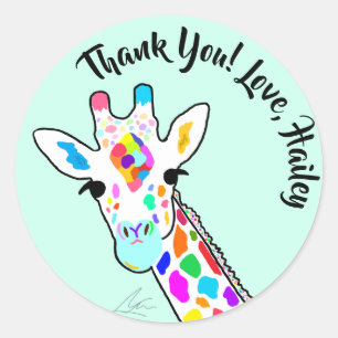Sticker Rond Girafe colorée Mint d'art moderne
