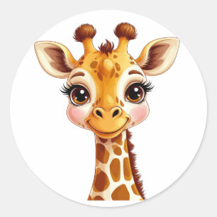 Sticker Rond Girafe de dessin animé mignon souriant