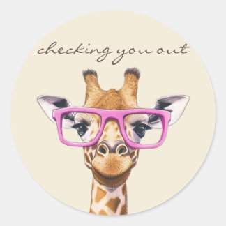 Sticker Rond Girafe drôle qui vous reluque