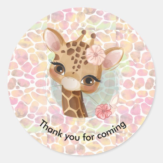 Sticker Rond Girafe en aquarelle Fête d'anniversaire (Devant)