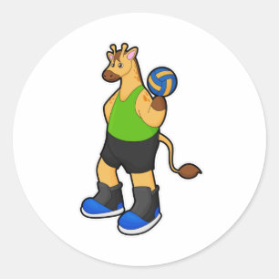 Sticker Rond Girafe en tant que joueur de volleyball avec volle
