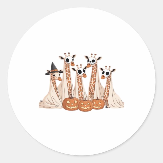 Sticker Rond Girafe fantôme effrayant Halloween drôle d'animal  (Devant)