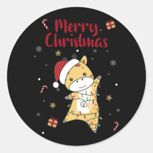 Sticker Rond Girafe Girafe Animaux d'hiver