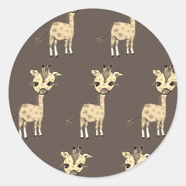 Sticker Rond Girafe Mignonne Aquarelle Rustique  (Devant)
