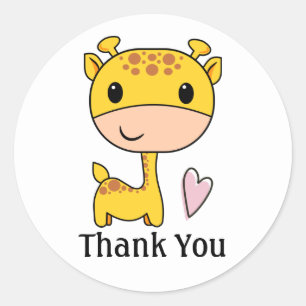 Sticker Rond Girafe Mignonne Avec Cœur Merci 