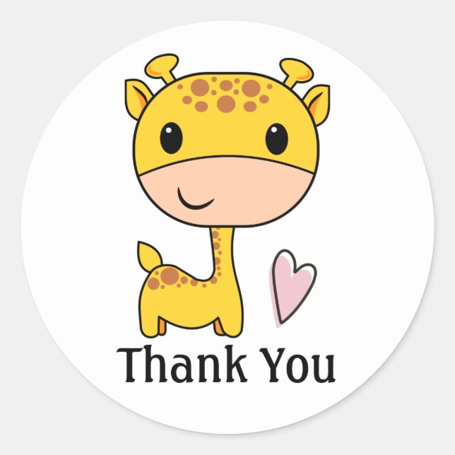 Sticker Rond Girafe Mignonne Avec Cœur Merci  (Devant)