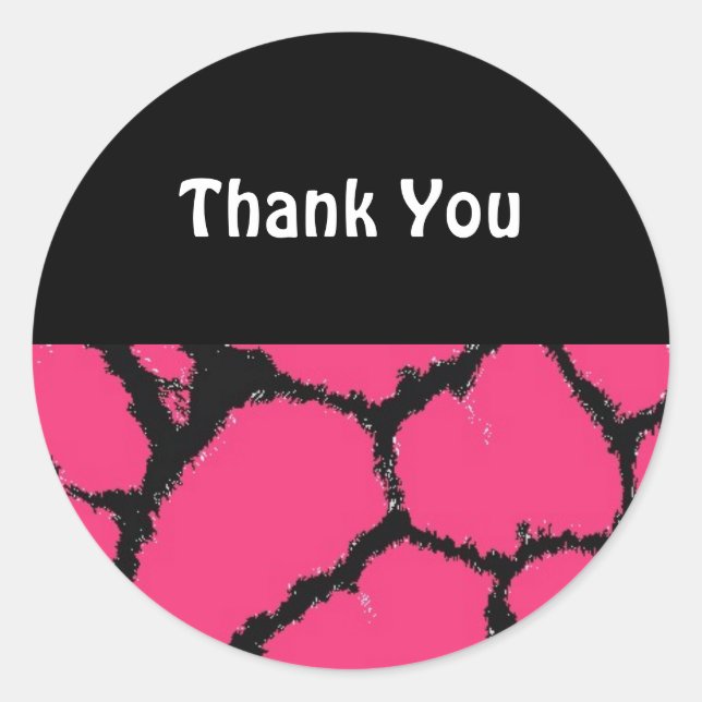 Sticker Rond Girafe motif rose chaud Merci (Devant)