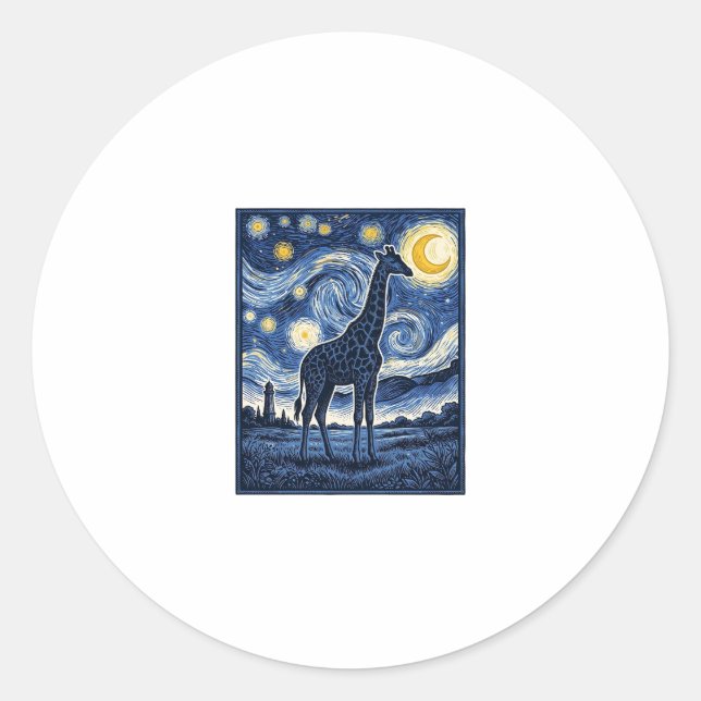 Sticker Rond Girafe Nuit Étoilée Vintage (Devant)