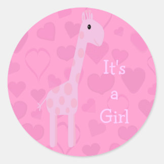 Sticker Rond Girafe Rose mignonne & Coeurs C'Est Une Fille Nouv