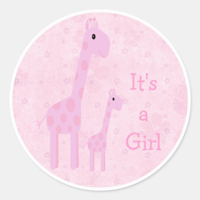 Sticker Rond Girafe Rose mignonne & Fleurs C'Est Une Fille Nouv (Devant)