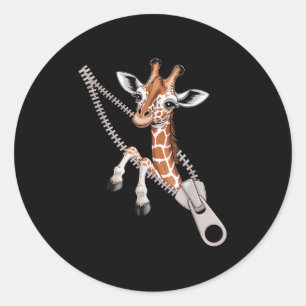 Sticker Rond Girafe sortant d'une fermeture éclair Costume drôl
