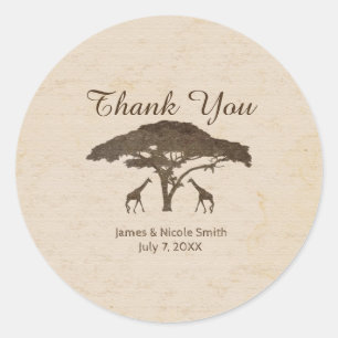 Sticker Rond Girafes de safari africain & mariage vintage sous 