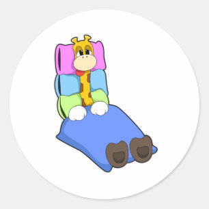 Sticker Rond Giraffat au coucher avec couverture et Coussin