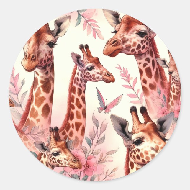 Sticker Rond Giraffe à l'aquarelle (Devant)