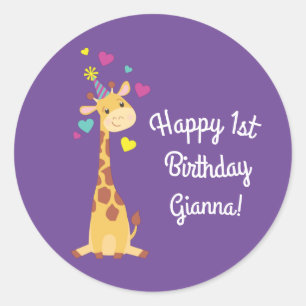 Sticker Rond Giraffe Anniversaire de enfant Party Cute