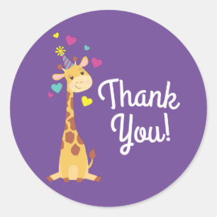 Sticker Rond Giraffe Anniversaire de enfant Party Cute Merci