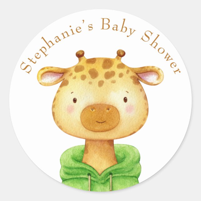 Sticker Rond Giraffe Aquarelle Animal Baby shower Votre Nom (Devant)