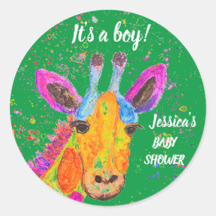 Sticker Rond Giraffe Aquarelle Safari Jungle Baby shower