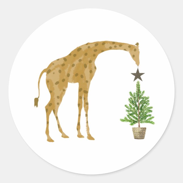Sticker Rond Giraffe Arbre de Noël étoile (Devant)
