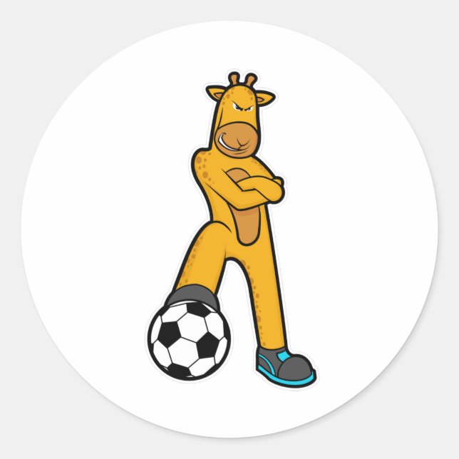 Sticker Rond Giraffe au Sport avec balle de football (Devant)