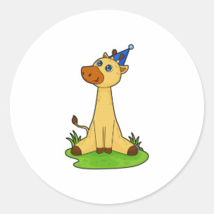 Sticker Rond Giraffe avec casquette de fête
