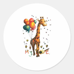 Sticker Rond Giraffe Bébé Cute Avec Ballons Colorés Et Vivid