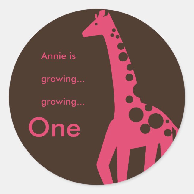 Sticker Rond Giraffe Brown et rose Anniversaire (Devant)