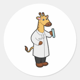 Sticker Rond Giraffe comme docteur avec tube d'essai