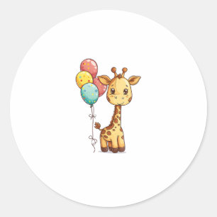 Sticker Rond Giraffe Cute Avec Ballons